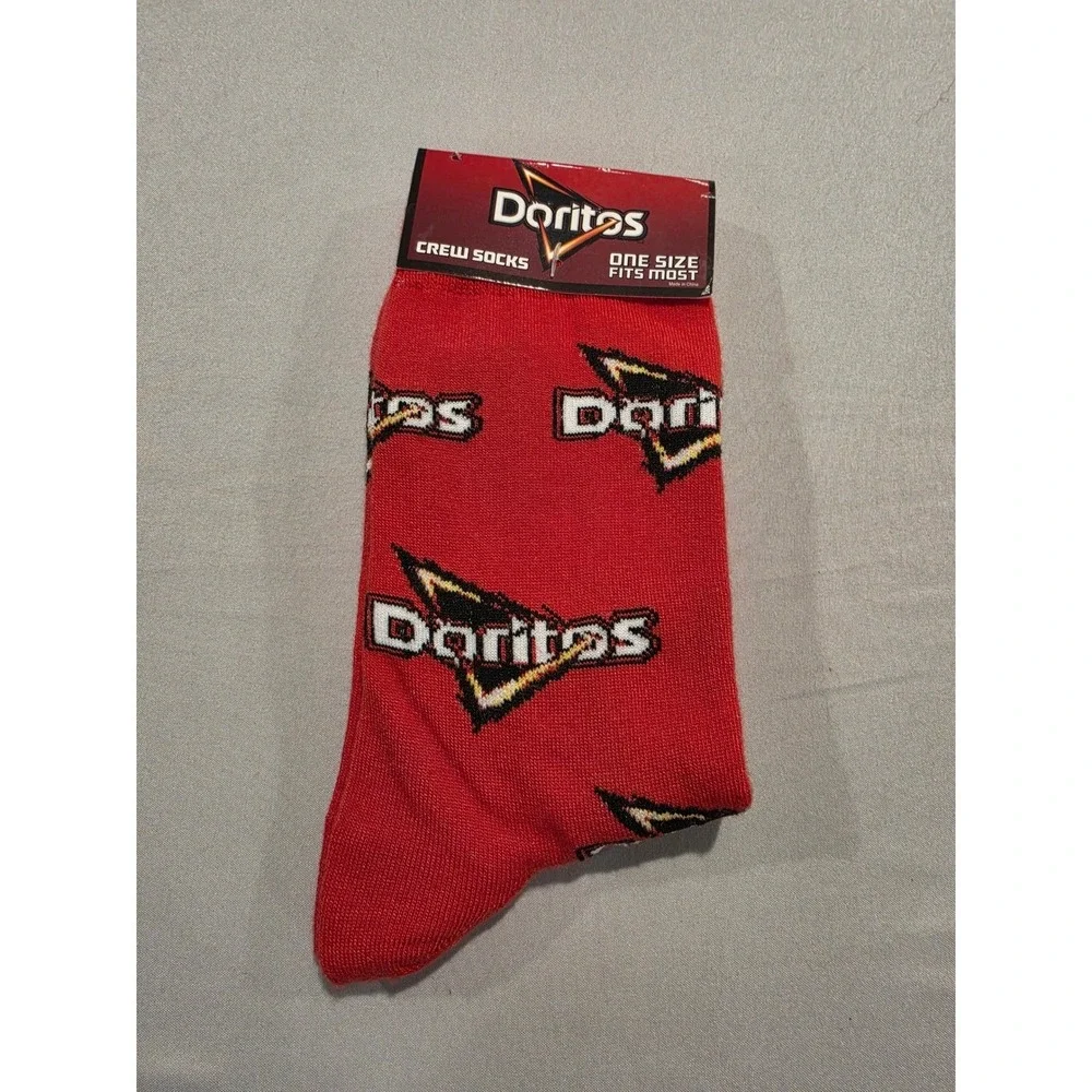 Doritos Crew Socks Red‎ One Size Fits Most Novelty Snack Logo All Over Print NWT